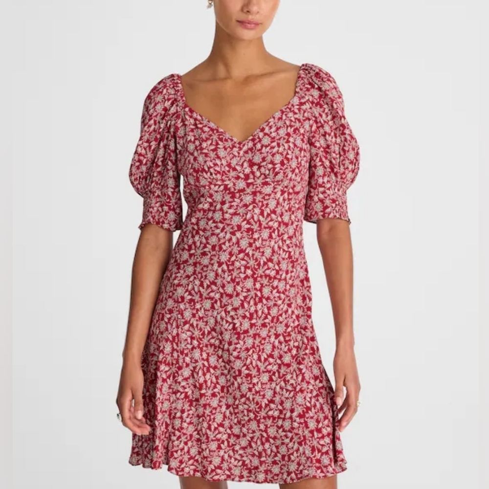 Madewell Sz 12 Puff-Sleeve Mini Dress in Floral Red Xl Current season